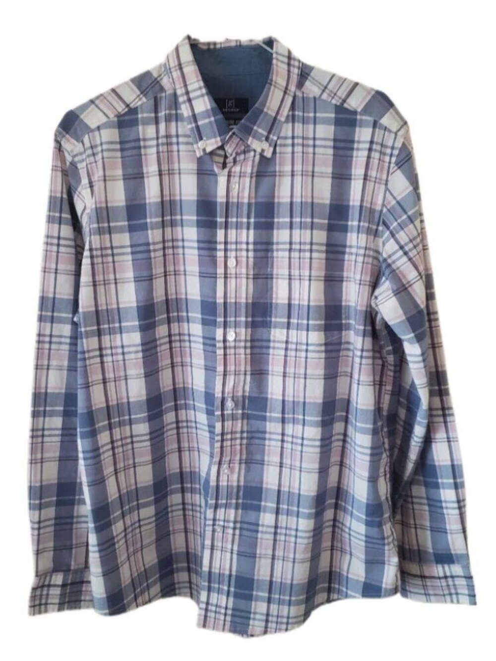 George Men's Classic Fit Checker Button Down Long Sleeve Shirt with Pocket